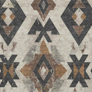 HomeRoots 9' X 12' Beige and Charcoal Southwestern Area Rug - Washable, UV Protected, Durable & Stylish Design 706738