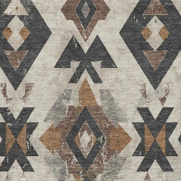 HomeRoots 9' X 12' Beige and Charcoal Southwestern Area Rug - Washable, UV Protected, Durable & Stylish Design 706738