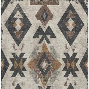 HomeRoots 9' X 12' Beige and Charcoal Southwestern Area Rug - Washable, UV Protected, Durable & Stylish Design 706738