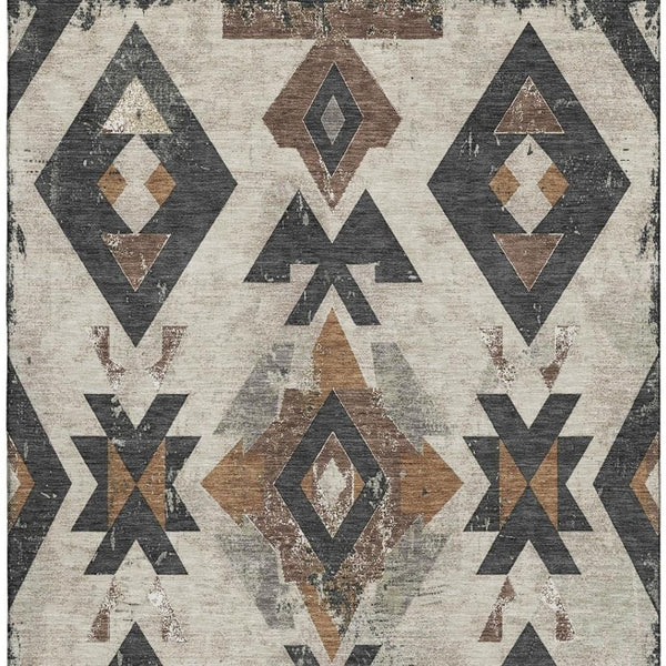 HomeRoots 9' X 12' Beige and Charcoal Southwestern Area Rug - Washable, UV Protected, Durable & Stylish Design 706738