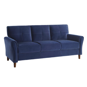 English Elm Blue Velvet Upholstery Sofa with Tufted Plush Seatbacks, Flared Arms & Solid Wood Frame, Modern Living Room 92" B011P204910
