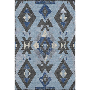 HomeRoots 5' X 8' Southwestern Area Rug in Blue, Charcoal & Ivory - Washable, UV-Protected & Non-Slip! 706741