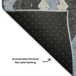 HomeRoots 8' Southwestern Washable Round Rug in Blue, Charcoal & Ivory - UV Protected, Durable & Stylish Design 706742