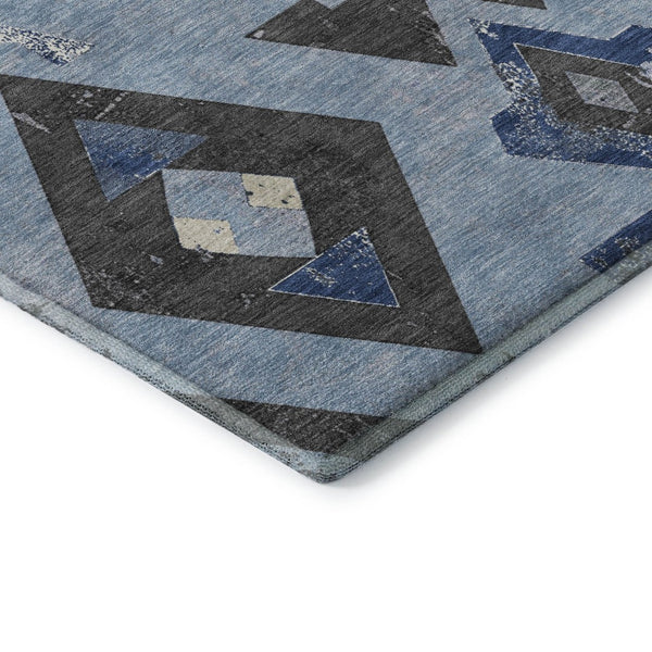 HomeRoots 8' Southwestern Washable Round Rug in Blue, Charcoal & Ivory - UV Protected, Durable & Stylish Design 706742