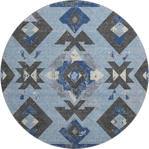 HomeRoots 8' X 10' Southwestern Washable Area Rug - Blue, Charcoal & Ivory with UV Protection for Busy Homes 706743