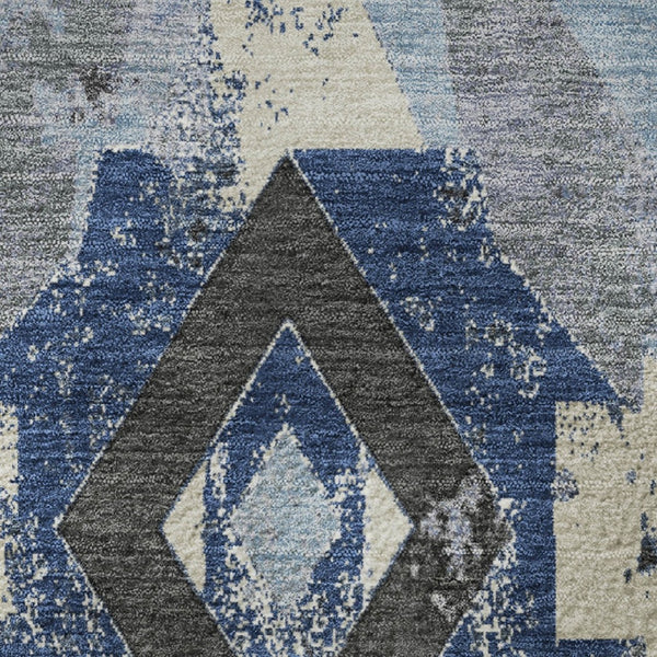 HomeRoots 8' X 10' Southwestern Washable Area Rug - Blue, Charcoal & Ivory with UV Protection for Busy Homes 706743