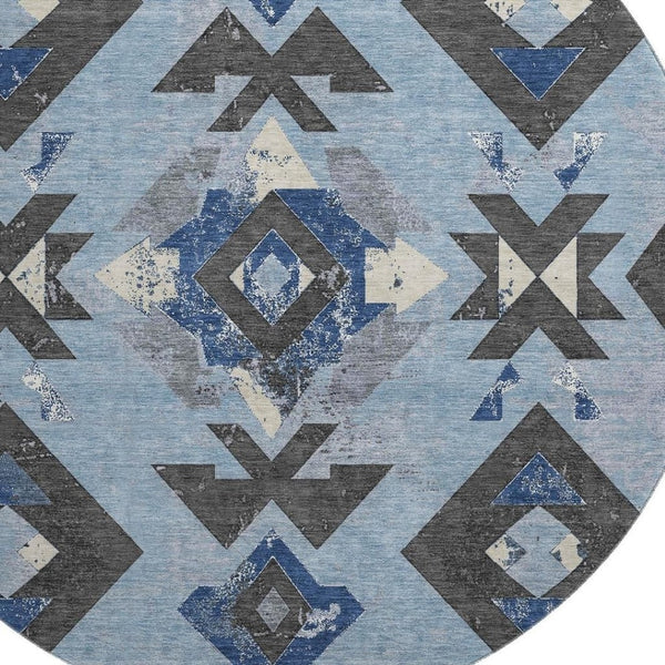 HomeRoots 8' X 10' Southwestern Washable Area Rug - Blue, Charcoal & Ivory with UV Protection for Busy Homes 706743