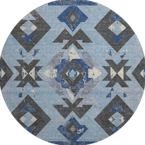 HomeRoots 8' X 10' Southwestern Washable Area Rug - Blue, Charcoal & Ivory with UV Protection for Busy Homes 706743