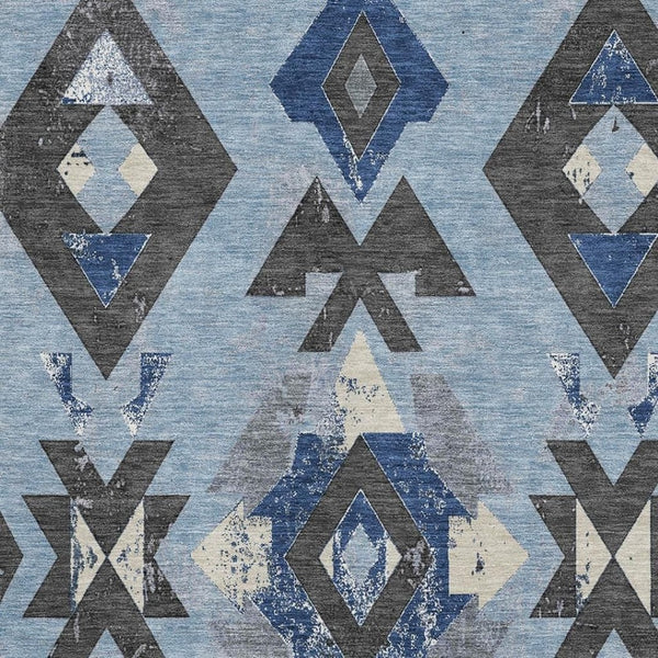 HomeRoots 10' X 14' Blue Charcoal Southwestern Area Rug - Washable, UV-Protected, Stylish & Durable Design 706745