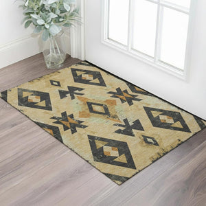 HomeRoots 5' X 8' Gold And Charcoal Southwestern Area Rug - Washable, Stain-Resistant, UV-Protected Charm! 706747