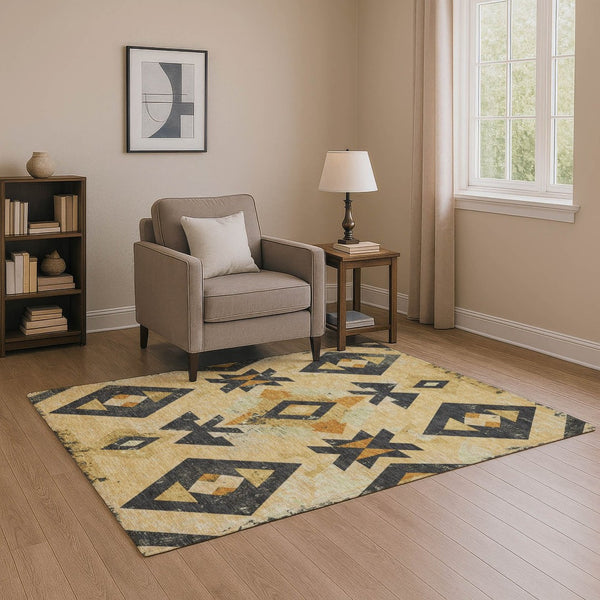 HomeRoots 5' X 8' Gold And Charcoal Southwestern Area Rug - Washable, Stain-Resistant, UV-Protected Charm! 706747
