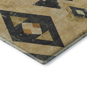 HomeRoots 5' X 8' Gold And Charcoal Southwestern Area Rug - Washable, Stain-Resistant, UV-Protected Charm! 706747
