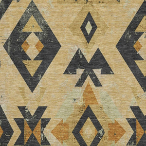 HomeRoots 5' X 8' Gold And Charcoal Southwestern Area Rug - Washable, Stain-Resistant, UV-Protected Charm! 706747