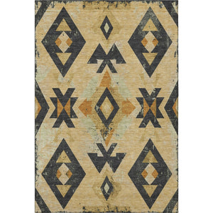 HomeRoots 5' X 8' Gold And Charcoal Southwestern Area Rug - Washable, Stain-Resistant, UV-Protected Charm! 706747