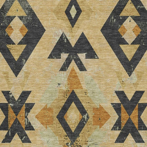 HomeRoots 8' Gold and Charcoal Southwestern Washable Round Rug - UV Protected, Stain Resistant, Stylish & Durable 706748