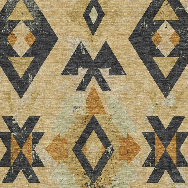 HomeRoots 8' Gold and Charcoal Southwestern Washable Round Rug - UV Protected, Stain Resistant, Stylish & Durable 706748