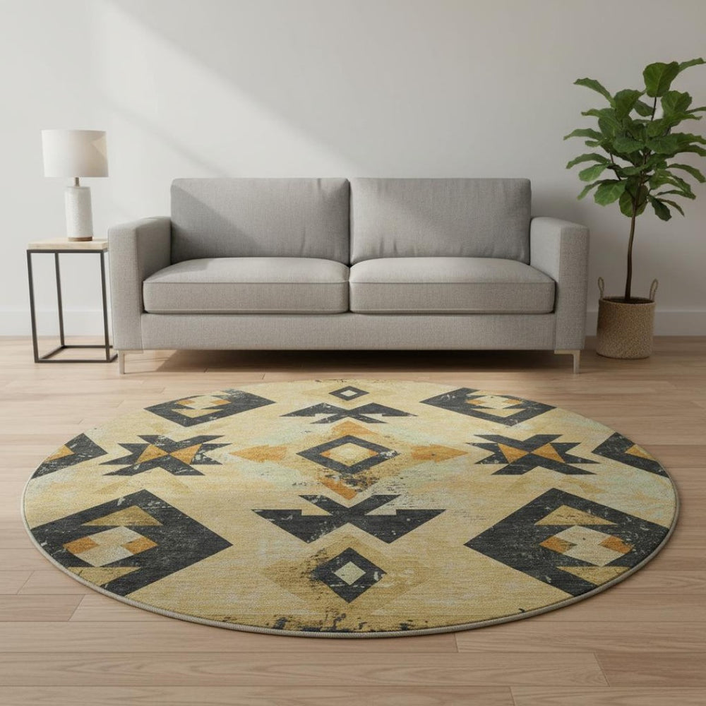 HomeRoots 8' X 10' Southwestern Gold and Charcoal Washable Area Rug - Durable, Stain-Resistant & UV Protected 706749