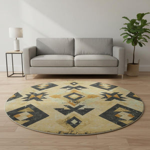 HomeRoots 8' X 10' Southwestern Gold and Charcoal Washable Area Rug - Durable, Stain-Resistant & UV Protected 706749