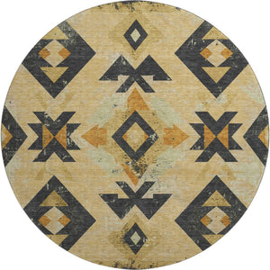 HomeRoots 8' X 10' Southwestern Gold and Charcoal Washable Area Rug - Durable, Stain-Resistant & UV Protected 706749