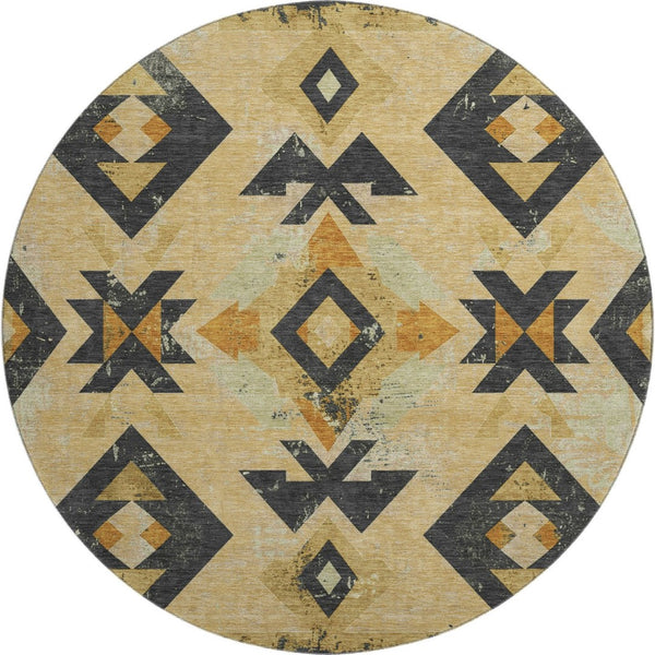 HomeRoots 8' X 10' Southwestern Gold and Charcoal Washable Area Rug - Durable, Stain-Resistant & UV Protected 706749