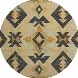 HomeRoots 8' X 10' Southwestern Gold and Charcoal Washable Area Rug - Durable, Stain-Resistant & UV Protected 706749
