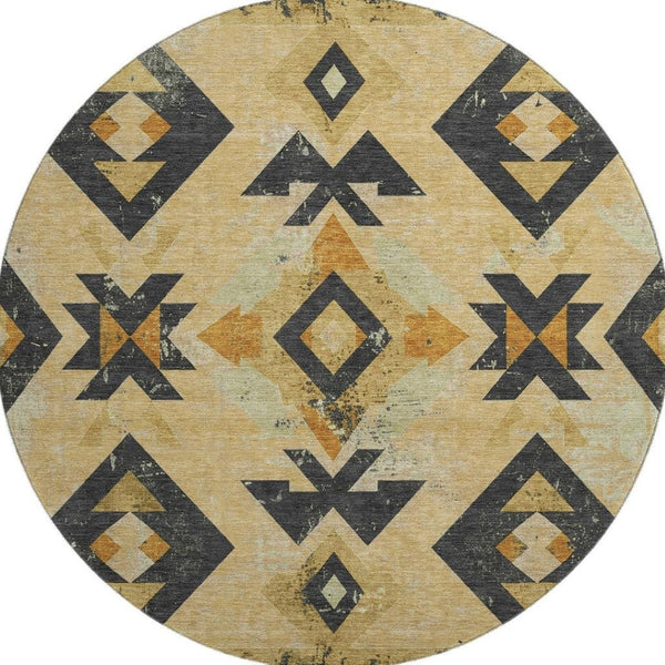 HomeRoots 8' X 10' Southwestern Gold and Charcoal Washable Area Rug - Durable, Stain-Resistant & UV Protected 706749