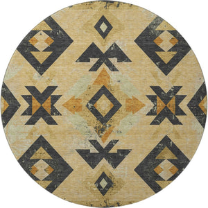 HomeRoots 8' X 10' Southwestern Gold and Charcoal Washable Area Rug - Durable, Stain-Resistant & UV Protected 706749