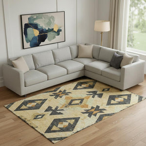 HomeRoots 10' X 14' Gold & Charcoal Southwestern Washable Area Rug - Durable, UV-Protected, Easy-Care Style! 706751