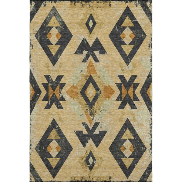 HomeRoots 10' X 14' Gold & Charcoal Southwestern Washable Area Rug - Durable, UV-Protected, Easy-Care Style! 706751