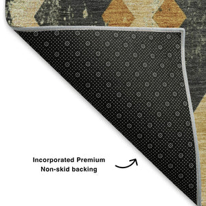 HomeRoots 10' X 14' Gold & Charcoal Southwestern Washable Area Rug - Durable, UV-Protected, Easy-Care Style! 706751