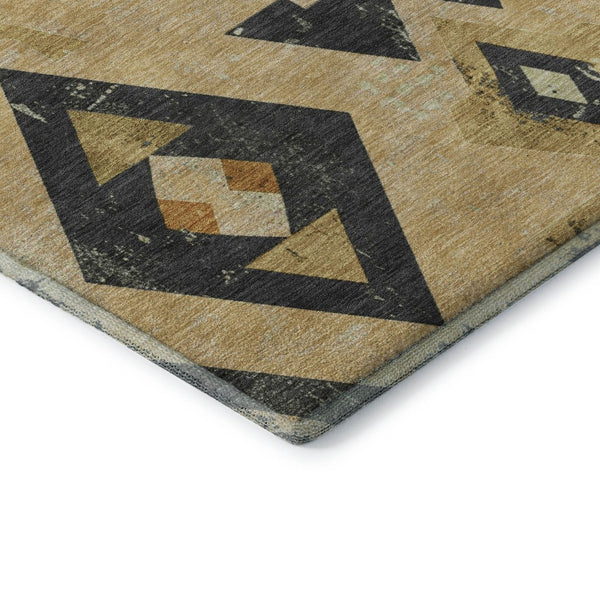 HomeRoots 10' X 14' Gold & Charcoal Southwestern Washable Area Rug - Durable, UV-Protected, Easy-Care Style! 706751