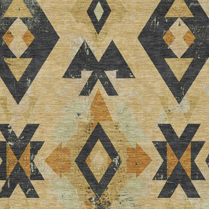 HomeRoots 10' X 14' Gold & Charcoal Southwestern Washable Area Rug - Durable, UV-Protected, Easy-Care Style! 706751