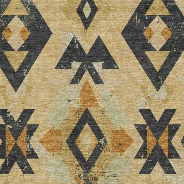 HomeRoots 10' X 14' Gold & Charcoal Southwestern Washable Area Rug - Durable, UV-Protected, Easy-Care Style! 706751