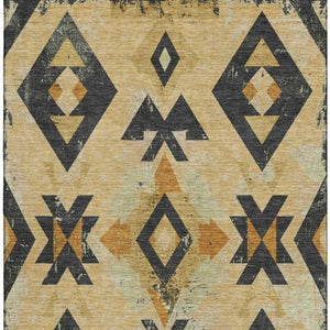 HomeRoots 10' X 14' Gold & Charcoal Southwestern Washable Area Rug - Durable, UV-Protected, Easy-Care Style! 706751