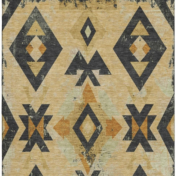 HomeRoots 10' X 14' Gold & Charcoal Southwestern Washable Area Rug - Durable, UV-Protected, Easy-Care Style! 706751