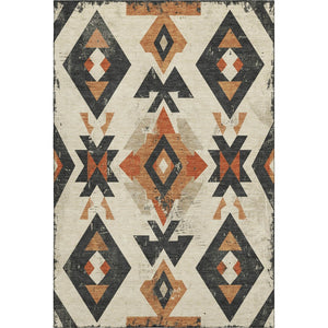 HomeRoots 5' X 8' Southwestern Area Rug in Ivory, Orange & Charcoal - Washable, UV Protected & Stain Resistant 706753