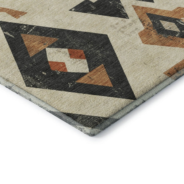 HomeRoots 5' X 8' Southwestern Area Rug in Ivory, Orange & Charcoal - Washable, UV Protected & Stain Resistant 706753