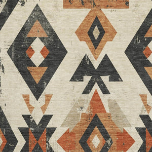 HomeRoots 5' X 8' Southwestern Area Rug in Ivory, Orange & Charcoal - Washable, UV Protected & Stain Resistant 706753