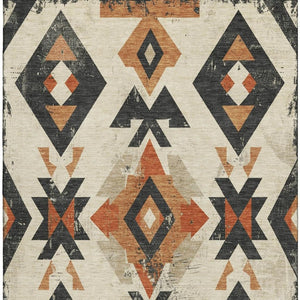 HomeRoots 5' X 8' Southwestern Area Rug in Ivory, Orange & Charcoal - Washable, UV Protected & Stain Resistant 706753