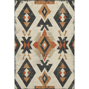 HomeRoots 8' Southwestern Washable Round Rug - Ivory, Orange & Charcoal with UV Protection & Non-Slip Backing 706754