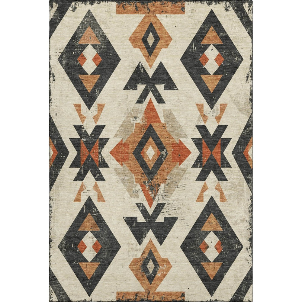 HomeRoots 9' X 12' Ivory Orange Charcoal Southwestern Rug - Washable, UV Protected, Stain Resistant Design for Homes 706756