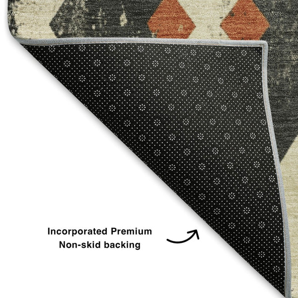 HomeRoots 9' X 12' Ivory Orange Charcoal Southwestern Rug - Washable, UV Protected, Stain Resistant Design for Homes 706756