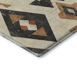 HomeRoots 9' X 12' Ivory Orange Charcoal Southwestern Rug - Washable, UV Protected, Stain Resistant Design for Homes 706756