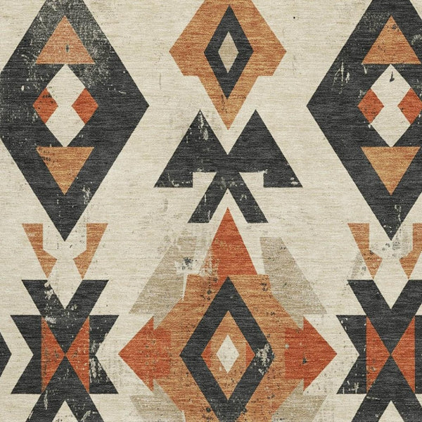 HomeRoots 9' X 12' Ivory Orange Charcoal Southwestern Rug - Washable, UV Protected, Stain Resistant Design for Homes 706756
