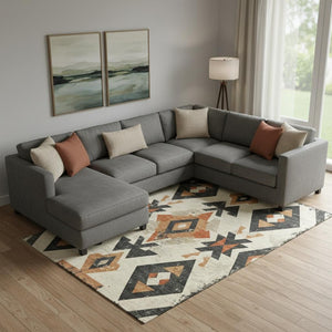 HomeRoots 10' Southwestern Area Rug in Earthy Ivory, Orange, Charcoal – Washable, UV Protected & Stain Resistant! 706757
