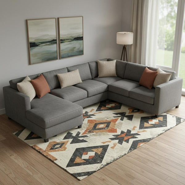 HomeRoots 10' Southwestern Area Rug in Earthy Ivory, Orange, Charcoal – Washable, UV Protected & Stain Resistant! 706757