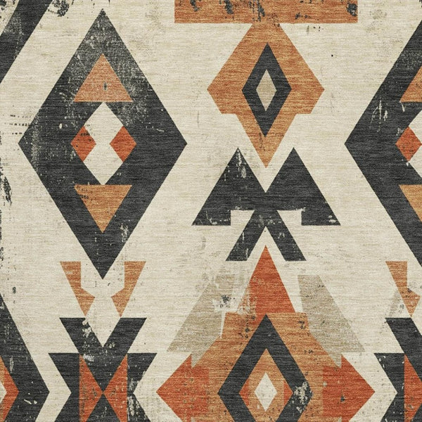 HomeRoots 10' Southwestern Area Rug in Earthy Ivory, Orange, Charcoal – Washable, UV Protected & Stain Resistant! 706757