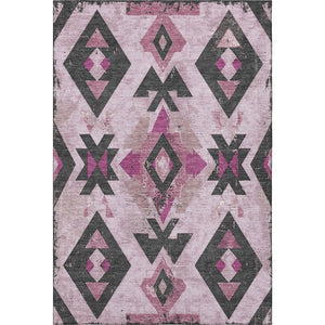 HomeRoots 5' X 8' Pink and Charcoal Southwestern Area Rug - Washable, Stain-Resistant, UV Protected for Durability 706759