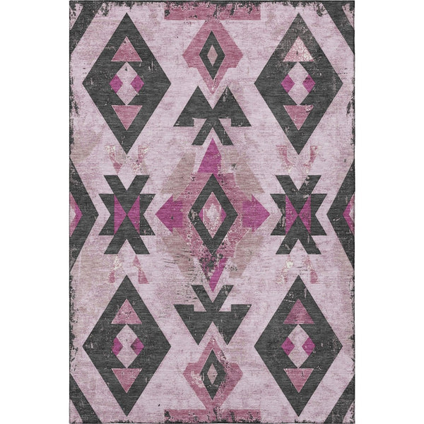 HomeRoots 5' X 8' Pink and Charcoal Southwestern Area Rug - Washable, Stain-Resistant, UV Protected for Durability 706759