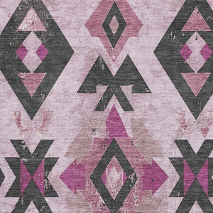 HomeRoots 8' Pink and Charcoal Southwestern Round Rug - Washable, UV Protected, Stylish & Stain-Resistant Design 706760